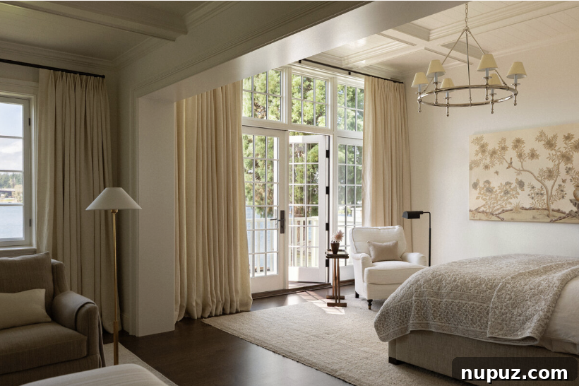 Timeless Home Tour: Warm Neutrals and Layered Interior Style 10 Beautiful bedroom with French doors and a sitting room