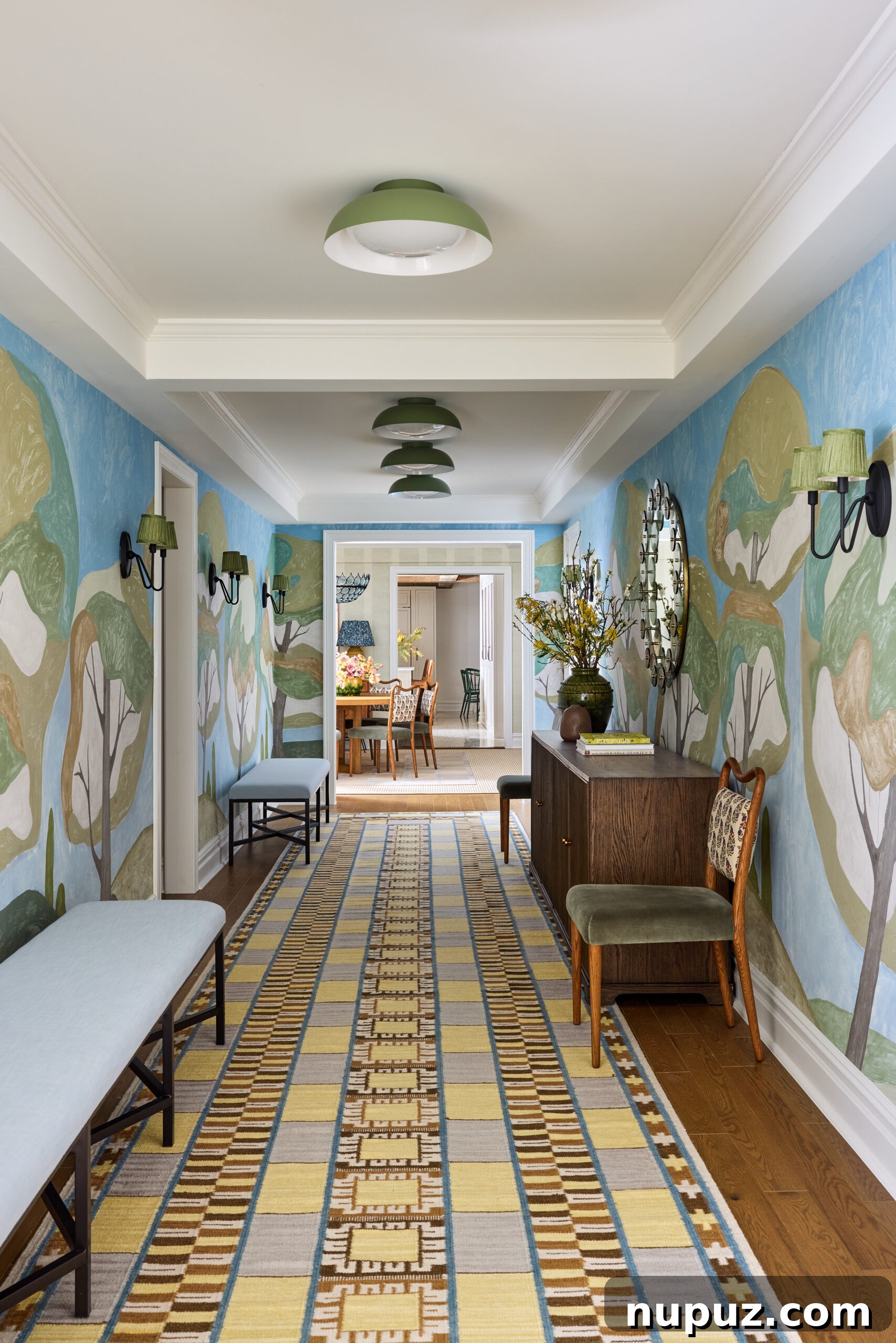 Hand-painted entryway with a stunning runner