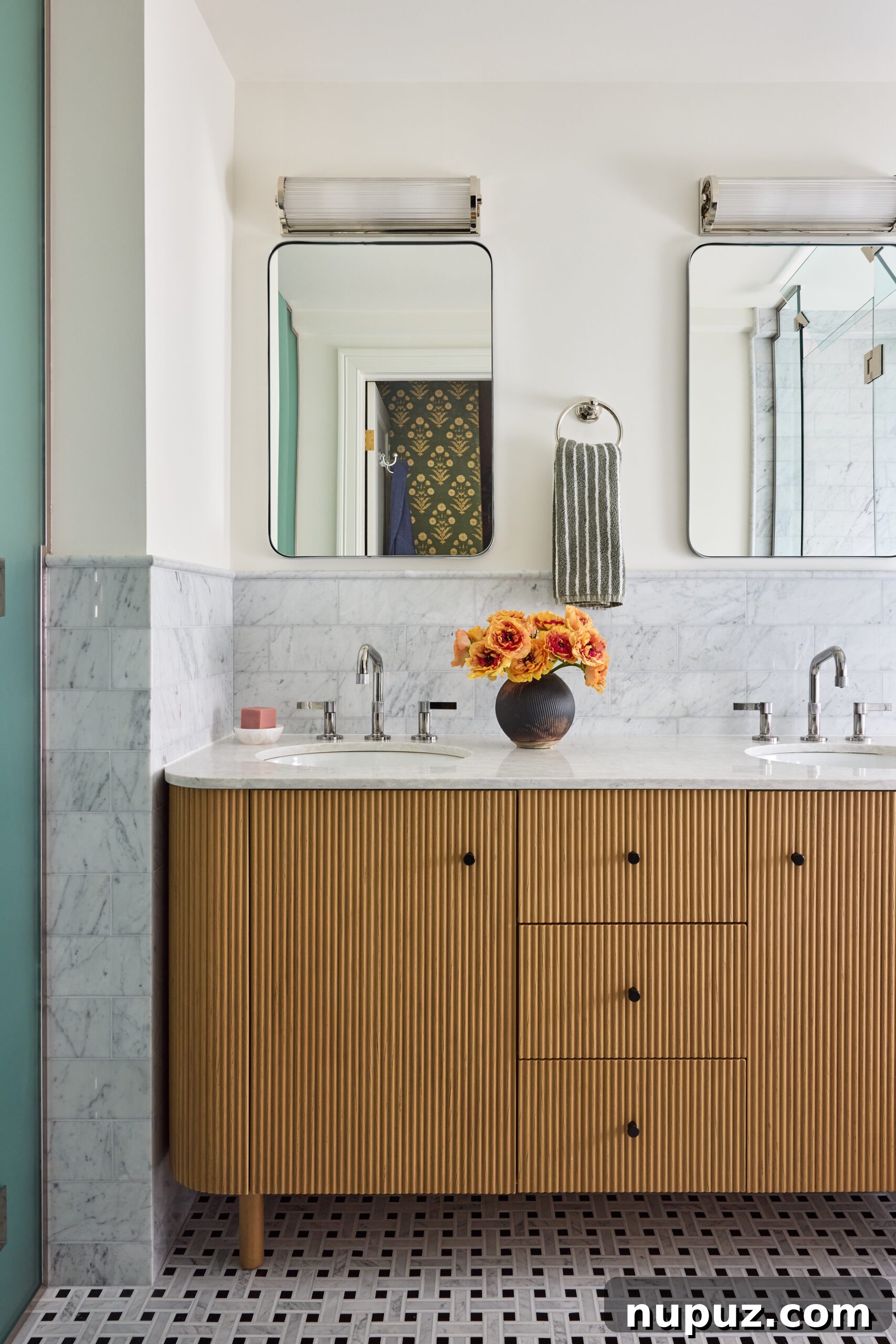 Bathroom with reeded cabinets