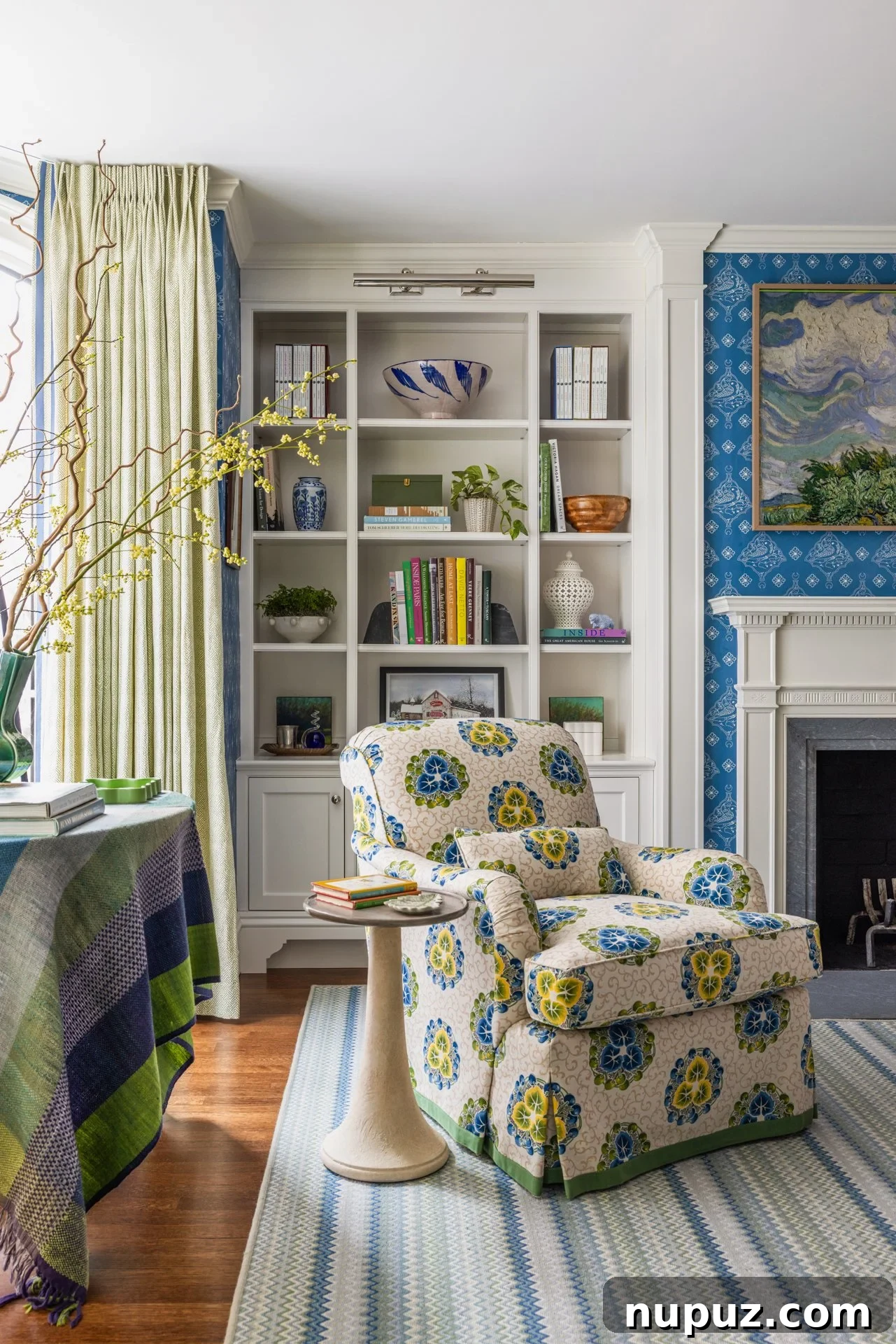 A refined interior scene captured by Liz Daly showing layered textures and neutral tones