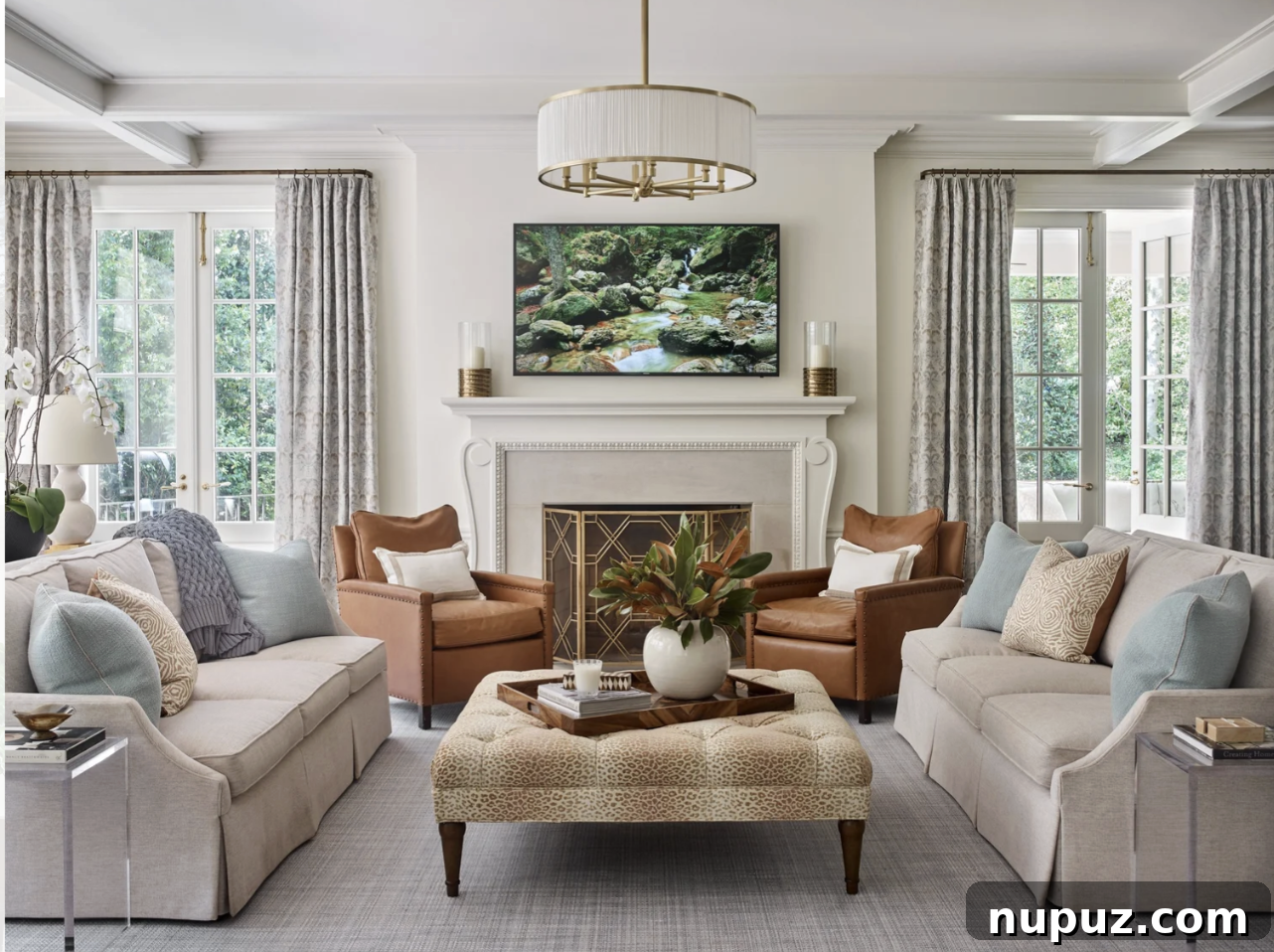 Living room with abstract art and matching sofas in a classic design