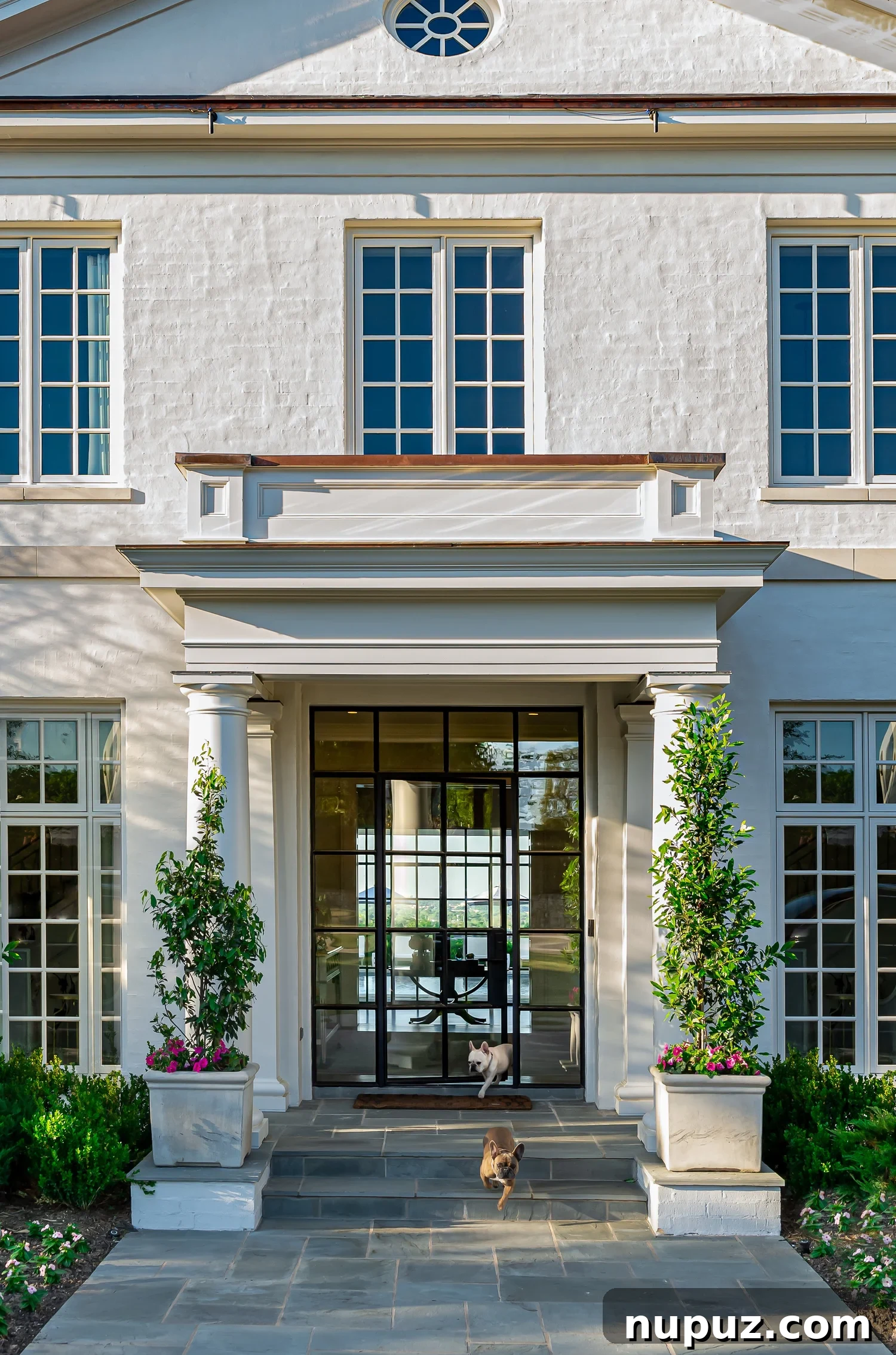 Beautiful home with a glass and steel front door