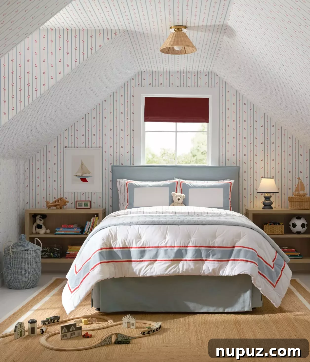 Children's bedroom in patriotic red, white, and blue for a Southern home