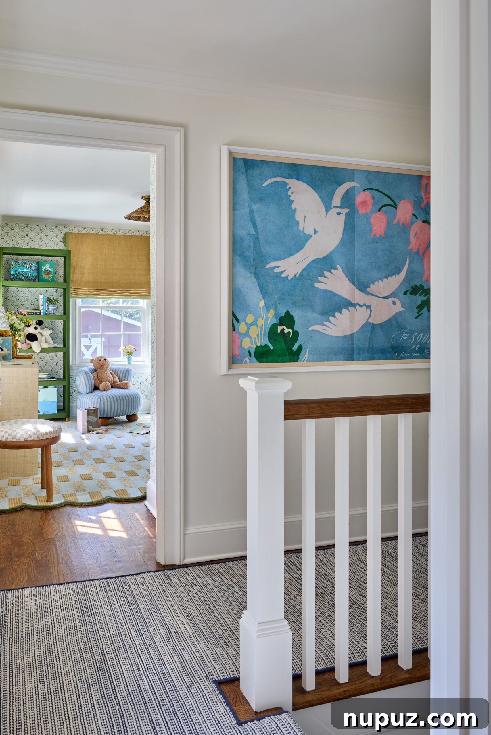 Love the colorful art in this charming Bedford home