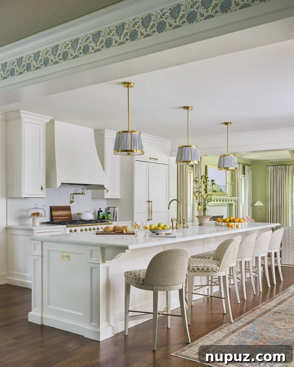 Kitchen with blue pendant lights