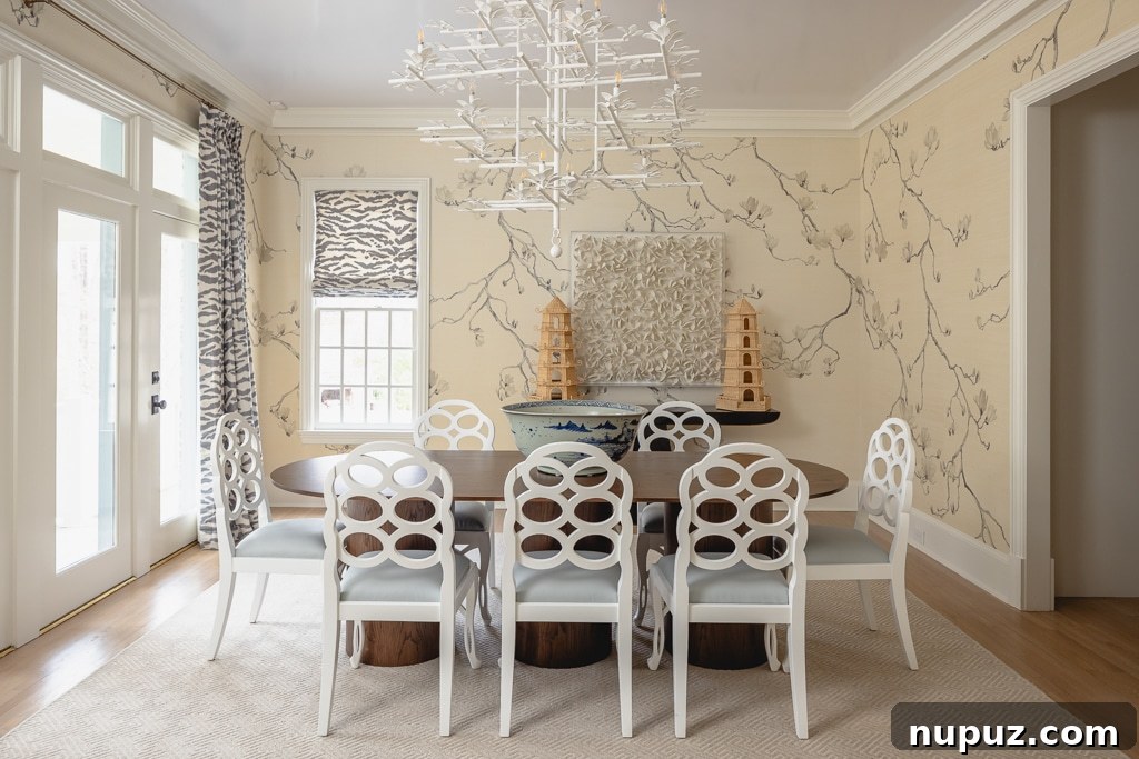 Dining room with handpainted walls and refined details