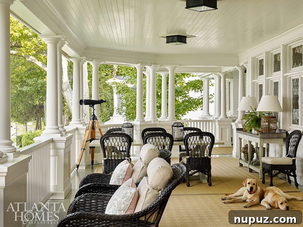 Tour a beautiful home designed by Jackye Lanham that will leave you absolutely breathless. The best front porch with antique wicker furniture